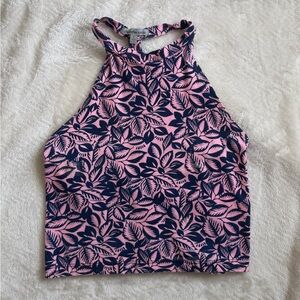 Charlotte Russe Pink and Navy Leaf Halter Top